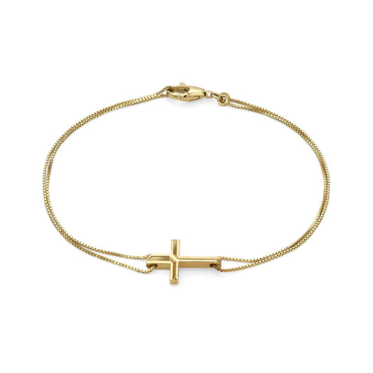 Introducing the Gucci Link to Love Cross Charm 18K Yellow Gold Bracelet by GUCCI Fine Jewellery, featuring a fine chain adorned with a cross charm and secured by a lobster clasp.