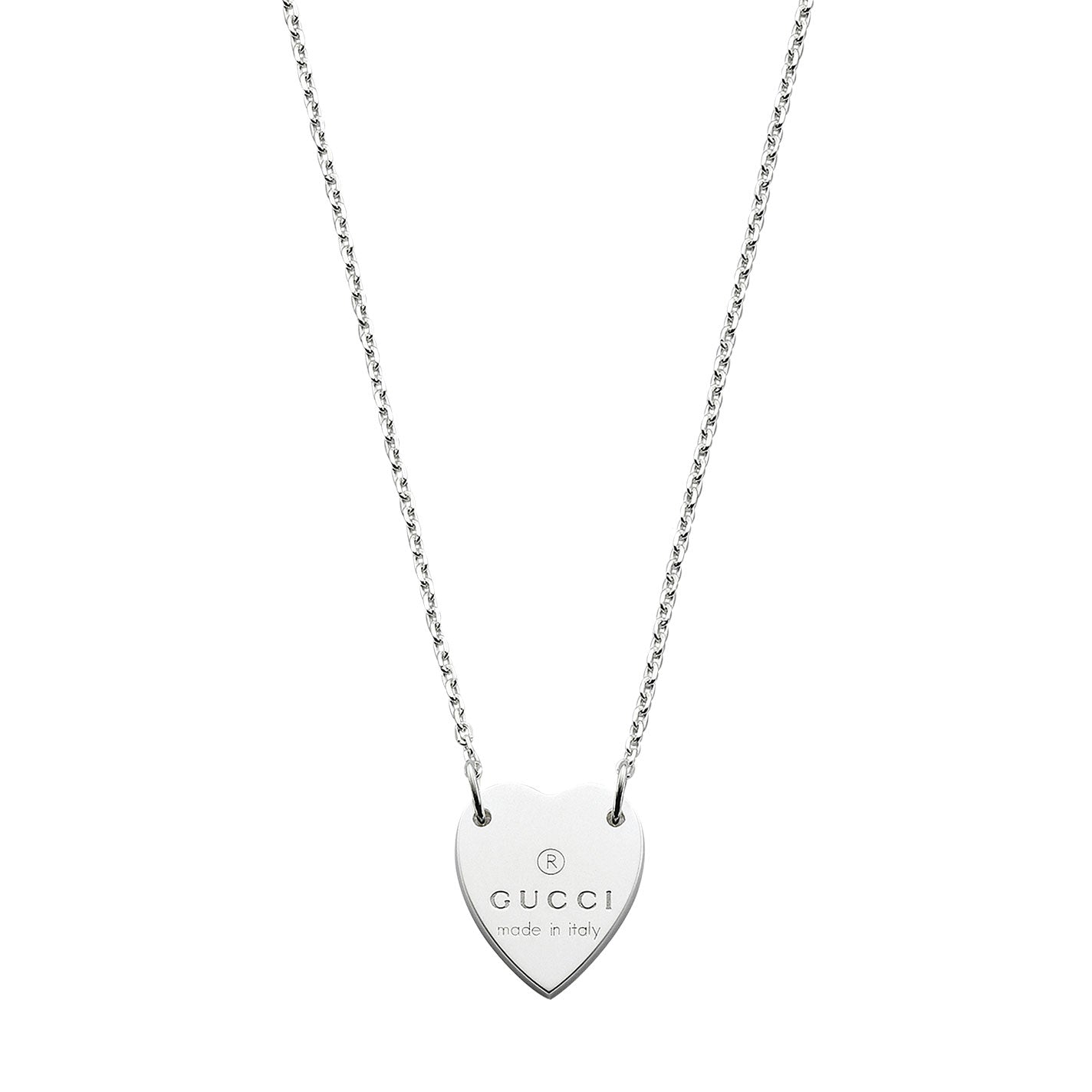 Gucci Trademark Heart Sterling Silver Chain Necklace Pendant