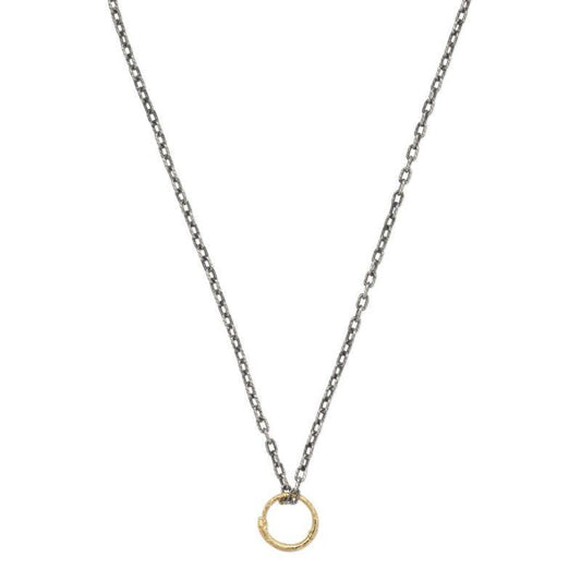 The GUCCI Fine Jewellery Sterling Silver Chain Necklace showcases a small, round 18K Yellow Gold Snake Ring Pendant at the center. The design is simple and elegant set against a plain white background.