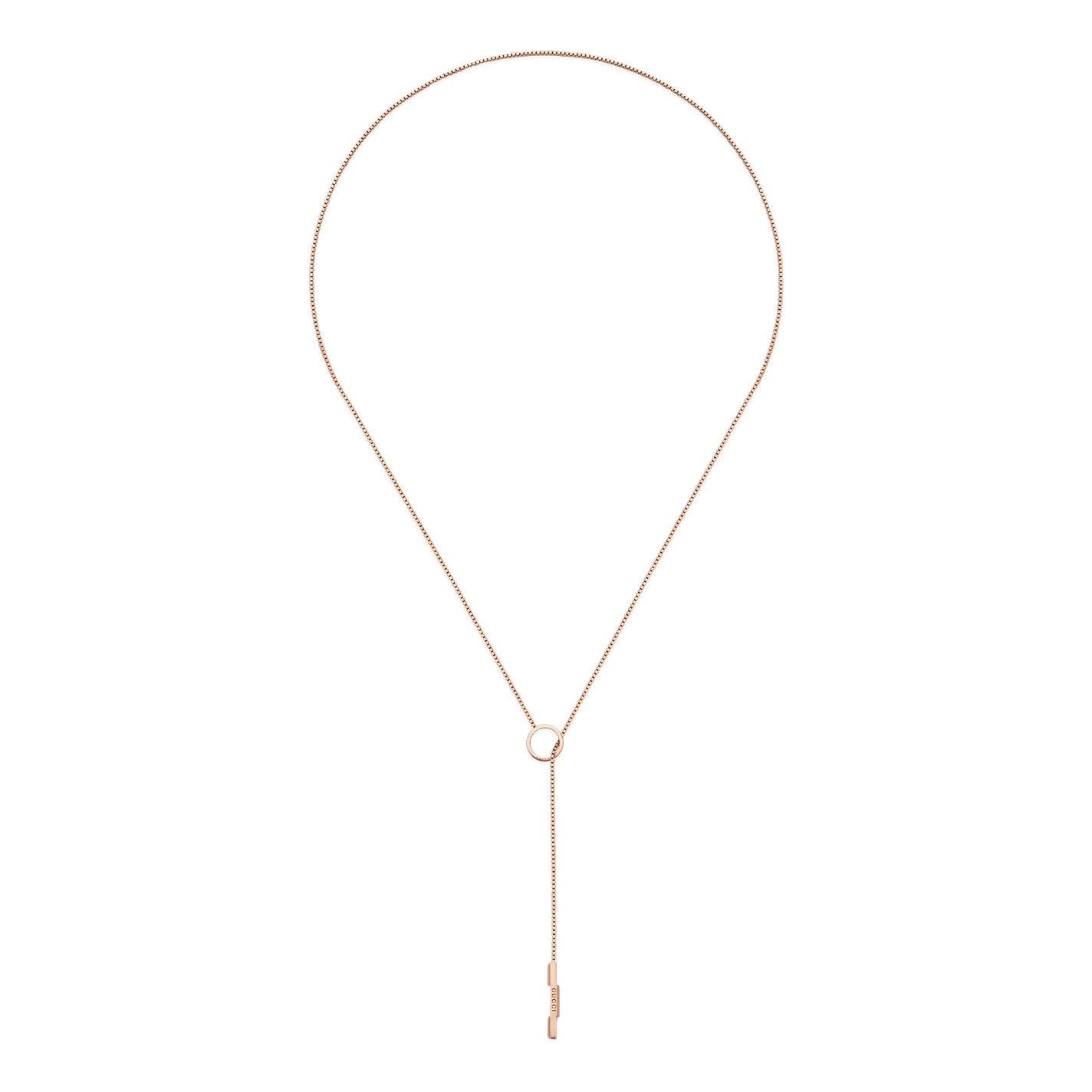 Gucci Link to Love 18K Rose Gold Lartiat Necklace with Bar Pendant