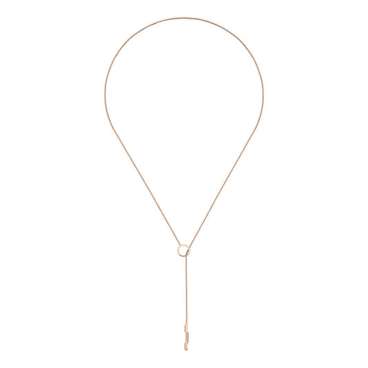 The Gucci Link to Love 18K Rose Gold Lariat Necklace by GUCCI Fine Jewellery showcases an elegant design with a circular pendant and bar drop detail, capturing its timeless charm.