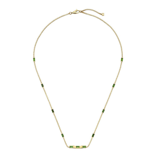 Presenting the GUCCI Fine Jewellery's Link to Love Necklace, a stunning piece featuring a delicate chain crafted from 18-karat yellow gold. Elegantly spaced baguette tourmaline station beads add vibrant color, while the classic clasp closure ensures both style and practicality.