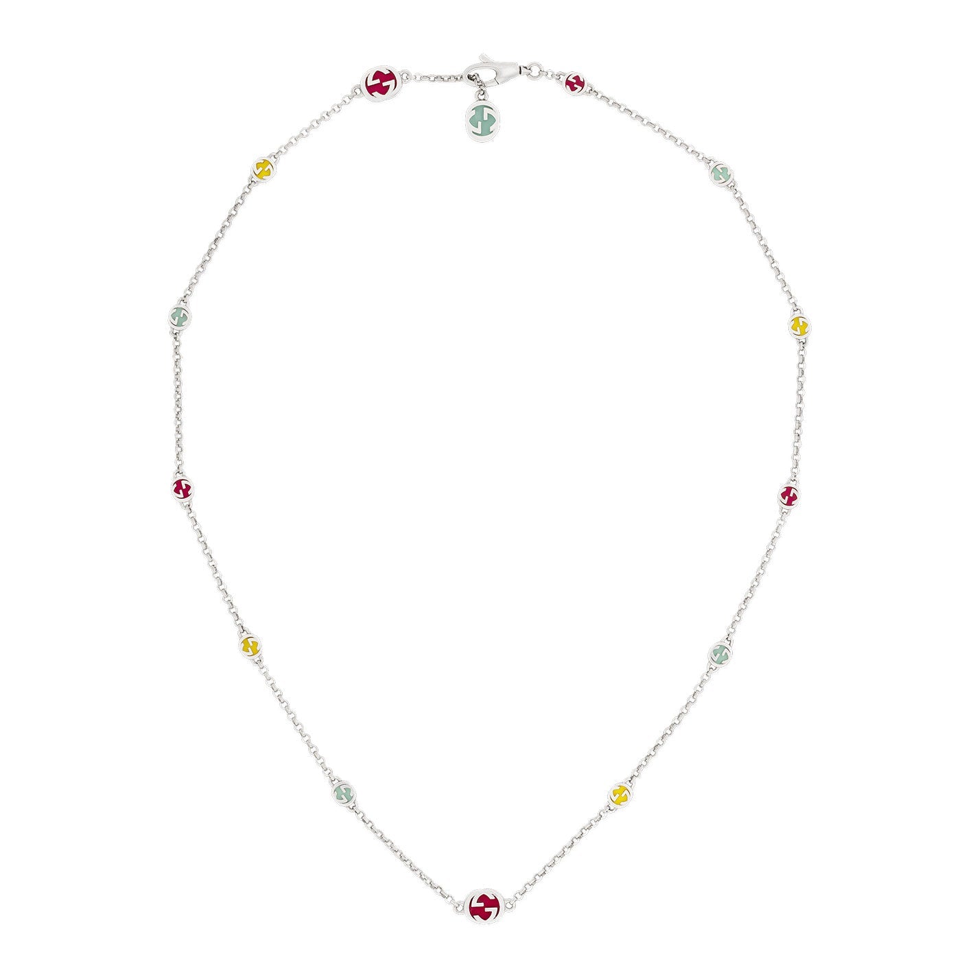 Gucci Interlocking G Sterling Silver with Multicolour Enamel Station Necklace