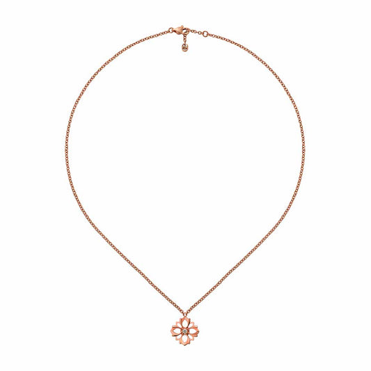 The Gucci Flora 18K Rose Gold Diamond Necklace Pendant by GUCCI Fine Jewellery is an exquisite piece featuring a flower-shaped pendant with hollow petal designs in luxurious 18k rose gold, set against a white background.