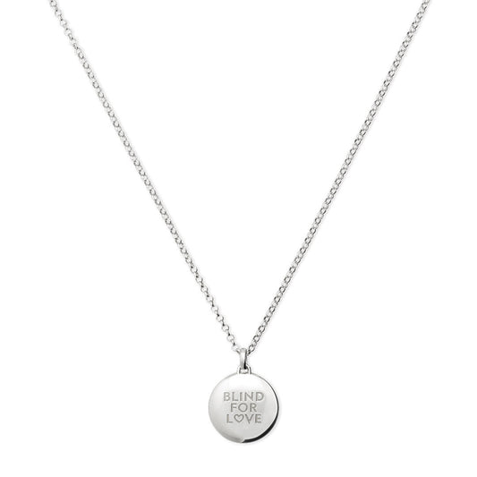 The GUCCI Fine Jewellery Blind For Love Sterling Silver Necklace features a round pendant engraved with "BLIND FOR LOVE.