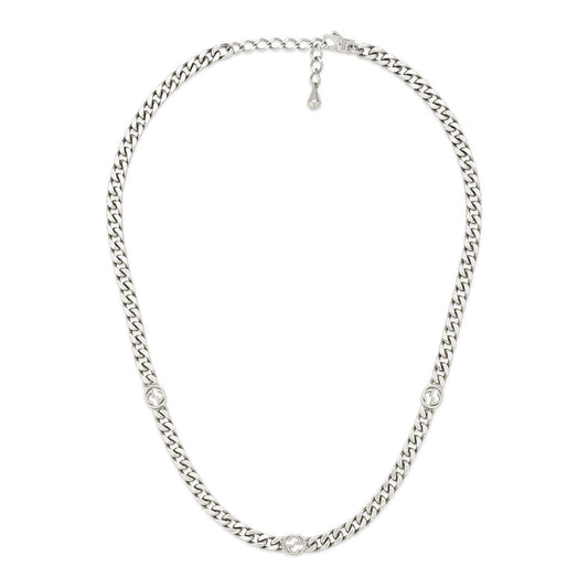 The Gucci Blind For Love Sterling Silver Chain Necklace by GUCCI Fine Jewellery features a curb link design with three round accents and an adjustable clasp with extender, crafted in Italy.