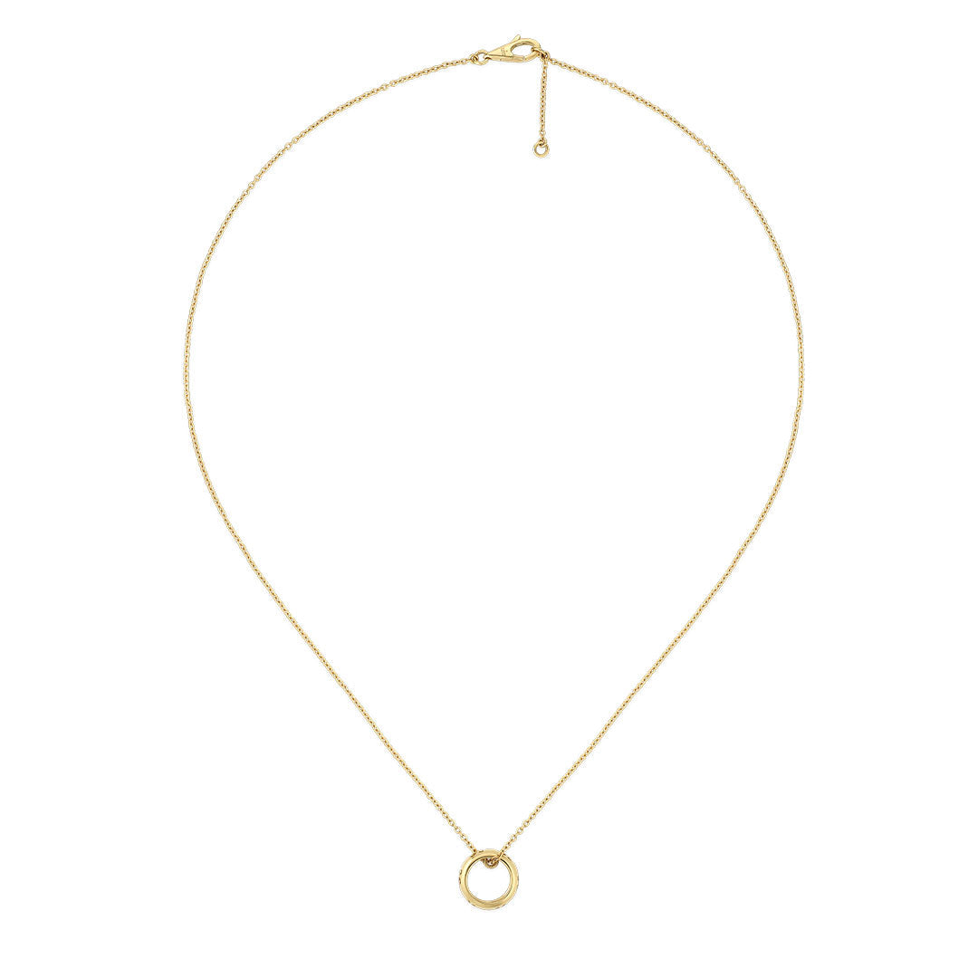The GUCCI Fine Jewellery Icon 18K Yellow Gold Necklace Pendant features a delicate yellow gold chain with a small, minimalist circle pendant showcasing the signature GG cut-out motif from the Gucci Icon collection, elegantly displayed on a white background.