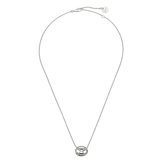 Gucci Marina Sterling Silver Chain Necklace Pendant featuring an oversized, oval-shaped openwork pendant with engraved branding.