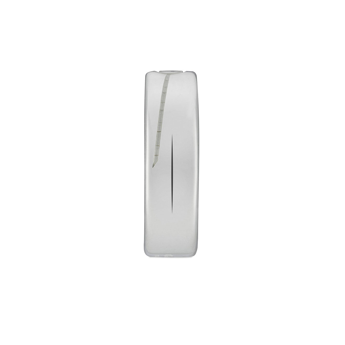 A wall-mounted automatic air freshener dispenser embodies a sleek and minimal design with an elegance akin to GUCCI Fine Jewellery's aesthetic. It features a narrow vertical slot in the center for fragrance release, with a top section that gracefully tapers inward.