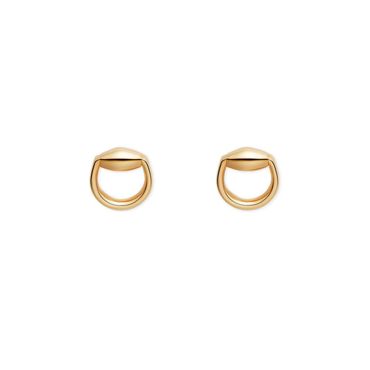 The Gucci Horsebit 18K Yellow Gold Stud Earrings by GUCCI Fine Jewellery showcase an elegant, small circular design with an open-top shape that resembles a half-moon or smile, set against a white background.