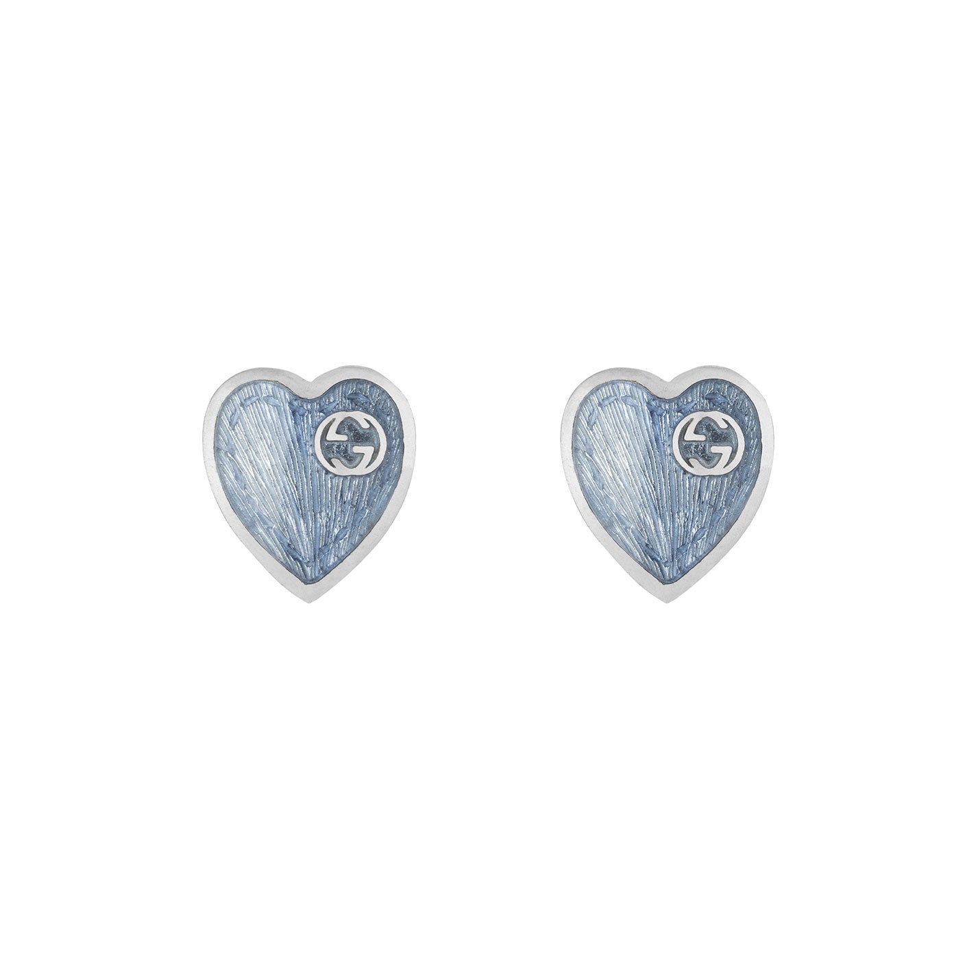 Gucci Interlocking G Sterling Silver Stud Earrings with Blue Enamel