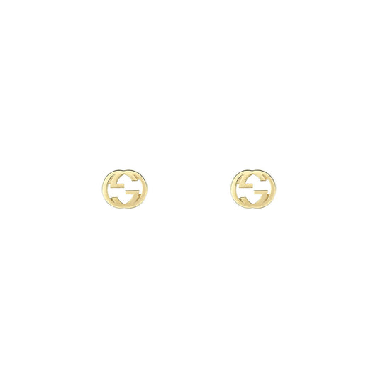 GUCCI Fine Jewellery dazzle with their Gucci Interlocking G 18K Yellow Gold Stud Earrings, elegantly showcased on a white background.