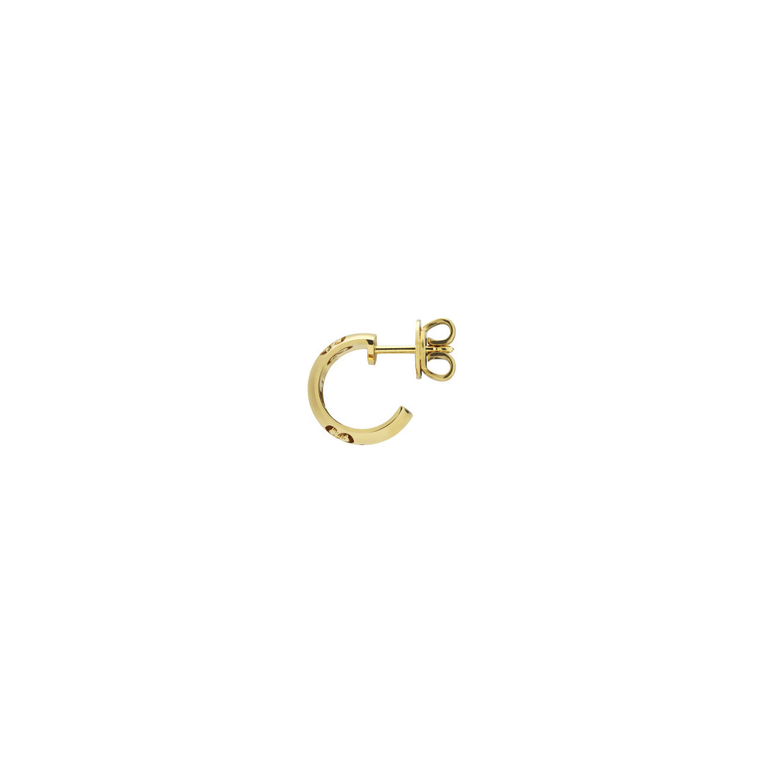 The Gucci Icon GG 18K Yellow Gold Hoop Earrings from GUCCI Fine Jewellery feature a classic hoop design with a small stud attached, beautifully set against a white background. This stylish piece meets the Responsible Jewelry Council standards, guaranteeing both fashion and sustainability.