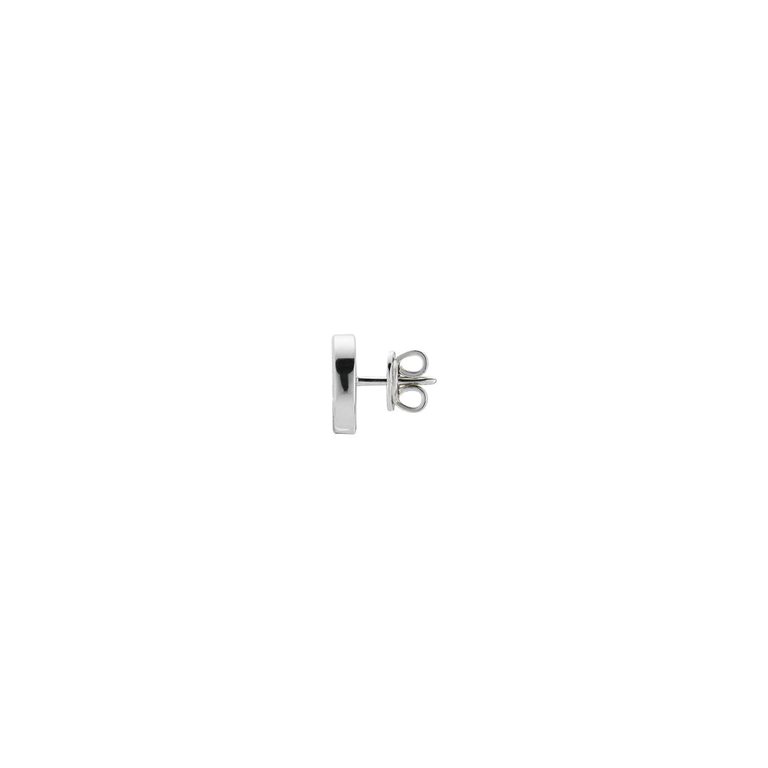 A single Gucci Interlocking Sterling Silver Stud Earring by GUCCI Fine Jewellery, featuring a flat circular front and butterfly backing, is displayed on a plain white background.