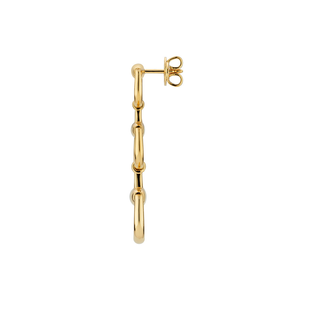 The Gucci Horsebit 18K Yellow Gold Drop Earring by GUCCI Fine Jewellery showcases interlocking oblong hoops in a vertical drop design, finished with a stud backing.