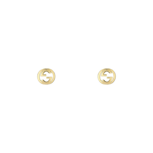 A pair of Gucci Interlocking G 18K Yellow Gold Stud Earrings by GUCCI Fine Jewellery, shown on a plain white background.