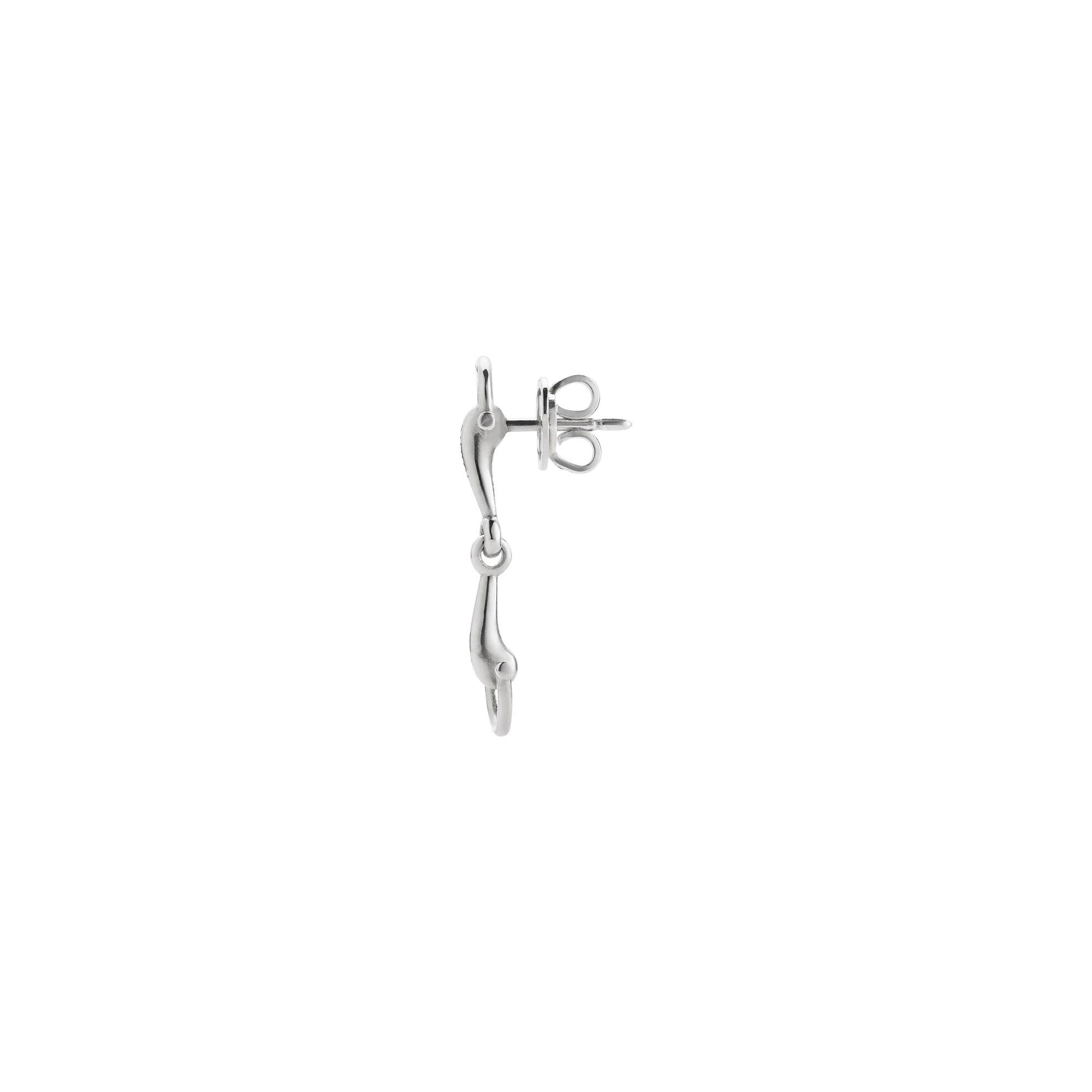 The Gucci Staffa Sterling Silver Stud Earring by GUCCI Fine Jewellery features an articulated human leg design with joint movement, shown in profile on a white background—a distinct piece of silver jewelry.