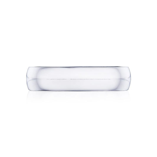 The Tacori Classic High Polish Finish 14K White Gold Wedding Band features a sleek, reflective surface, displayed from the side against a white background.