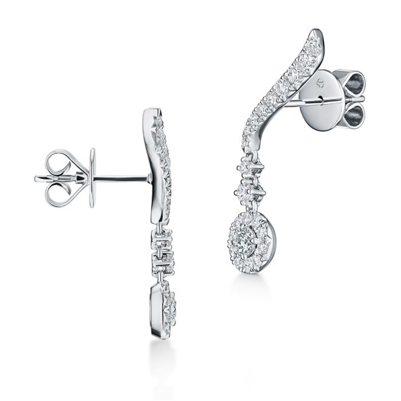 Experience the beauty of Hearts On Fire Vela 18K White Gold Drop Earrings, boasting a gracefully curved design accented with radiant diamonds. These stunning earrings offer secure fastening with a post and butterfly back, bringing a brilliant touch to any outfit.