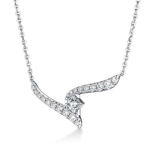 Introducing the Hearts On Fire Vela 18K White Gold Pendant, crafted in luxurious 18 Karat white gold. This modern asymmetric pendant showcases a flowing design adorned with small, sparkling diamonds, offering an elegant and sophisticated touch.