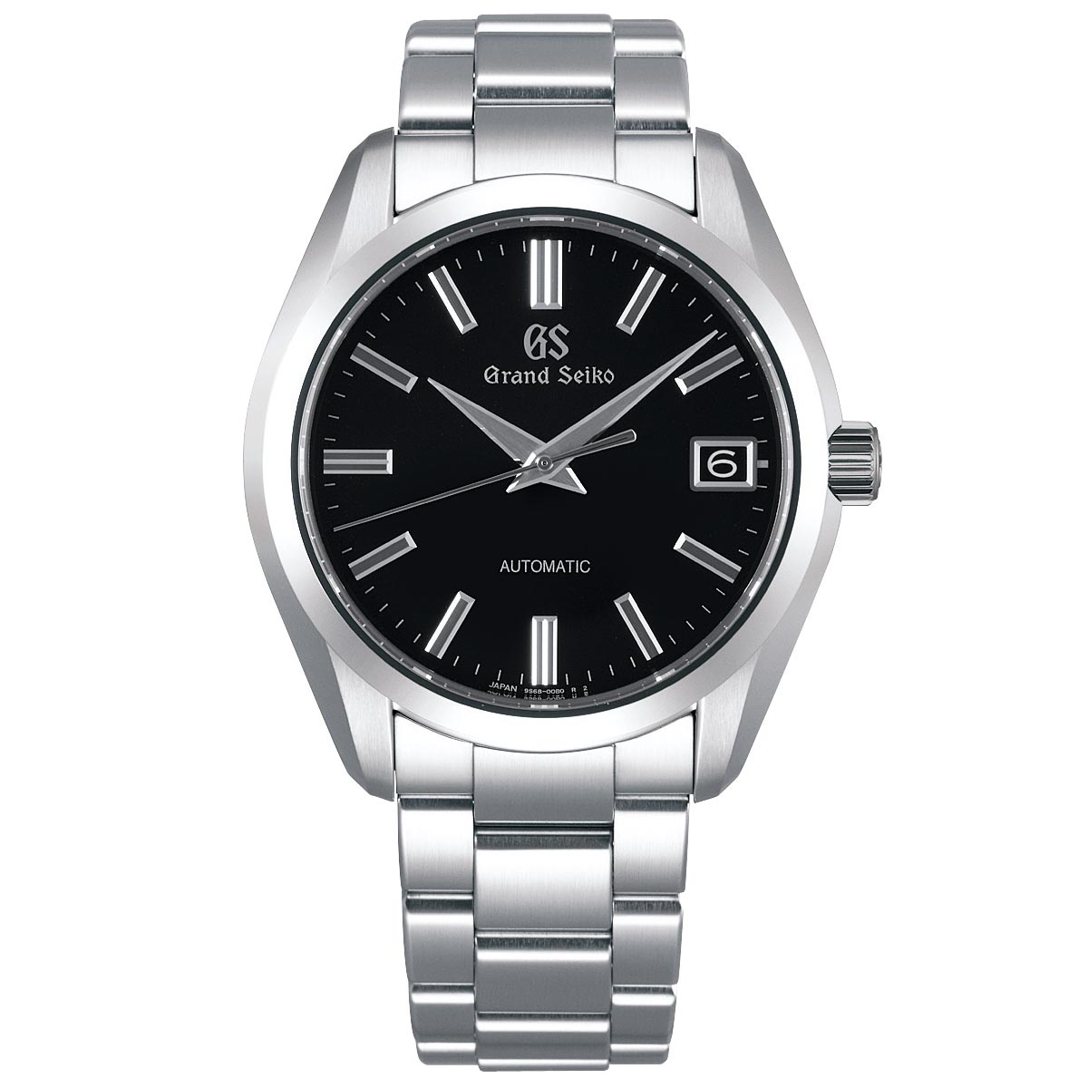 The Grand Seiko Heritage Collection Automatic with Manual Winding 3-day Power Reserve 42mm Watch features a stainless steel bracelet and a black dial. Silver hour markers and a date window at the 3 o'clock position enhance the refined silver hands, with "Automatic" gracefully inscribed above the 6 o'clock mark. This high-precision timepiece embodies sophistication, staying true to the esteemed Grand Seiko brand.